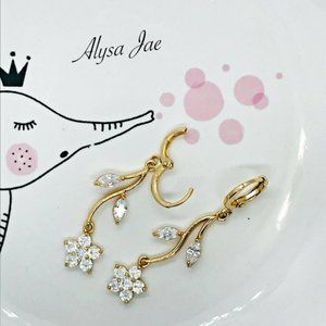 Rose Gold and CZ Dangle Flower Earrings